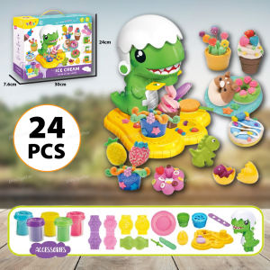 Kids Play Dough Ice Cream Set Dinosaur DIY Clay Toy Food Maker Educational Pretend Play for Boys Girls 橡皮泥冰淇凌食物