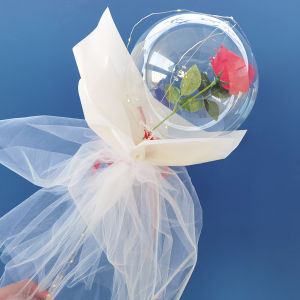 【Free Shipping】Transparent Bobo Balloon LED Luminous Balloon Rose Bouquet Happy Valentines Day Gift Birthday Party Wedding Decoration