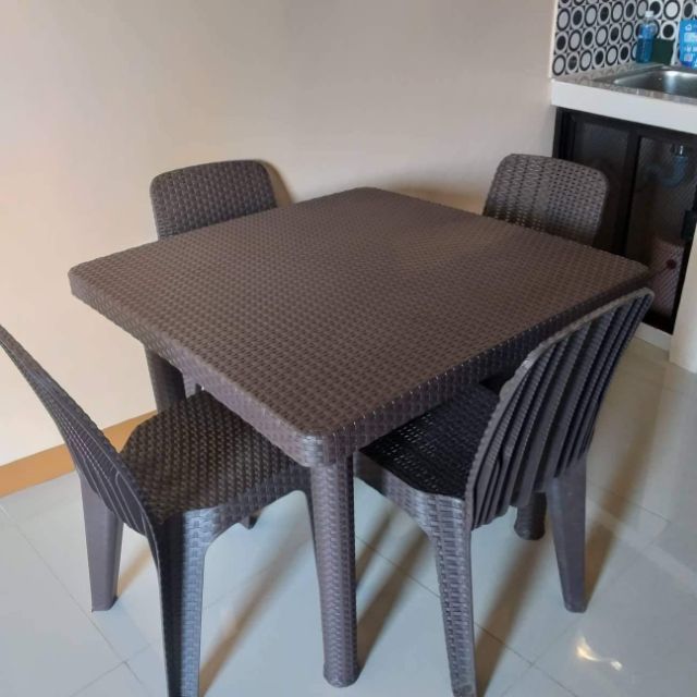 Rattan plastic chair and table hot sale