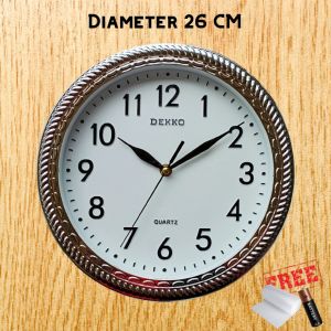 Jam Dinding Kamar Bulat Silver Gold Minimalis Mesin Quartz Original Diameter 26cm Dekko Kecil