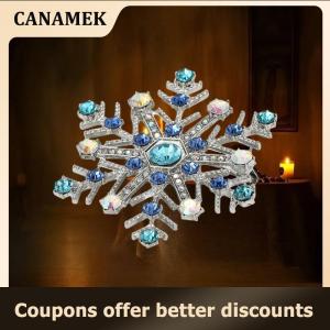 【 CANAMEK 】 Fashion Luxury Rhinestone Snowflake Brooches For Women Clothing Coat Jewelry Accessories Gifts