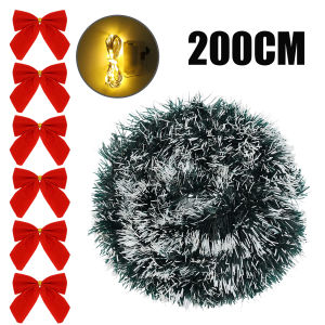 YESPERY New 2M Christmas Tinsel Garland with String Lignts Bow Decorative Ribbon Xmas Tree DIY Party Prop Christmas Decoration