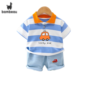bambeau kids set clothing polo budak lelaki Cartoon cotton Short sleeve Top+shorts clothing sets