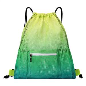 Mesh Drawstring Bag with Zipper Pocket Drawstring Backpacks Gym Storage Bag Sports Organizer for Adult and Kids