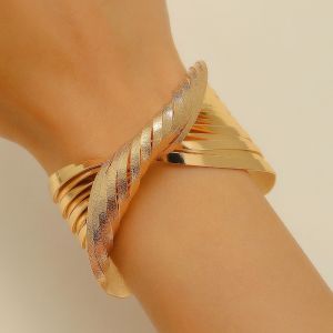 RGFV Gold Color Chunky Cuff Bangle Irregular Geometric Simple Design Twisted Cuff Bracelet Trend Creative Winding Wide Wristband Statement Jewelry Women