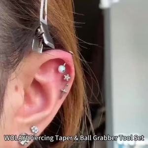 G23 Titanium Threadless Piercing Taper 16G/18G/20G Flat Back Earring Applicator Tool Insertion Pin for Push In Nose Lip Ear Tragus Helix Body Piercing Jewelry Stretcher Assistant Tool