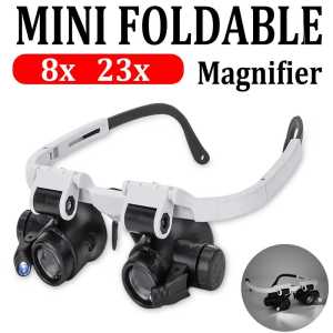 PROMO HKFZ Kacamata Pembesar untuk Service 100x 23x Magnifier dengan 2 LED 9892H
