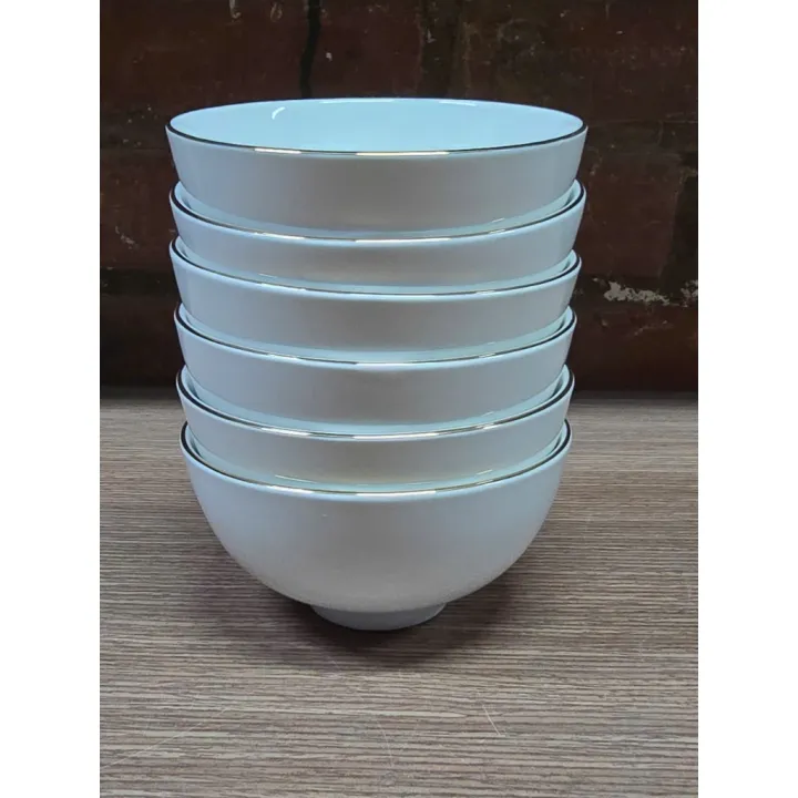Combo bát cơm Minh Châu viền vàng, rộng 11,4cm, cao 5,9 cm, men trắng ...
