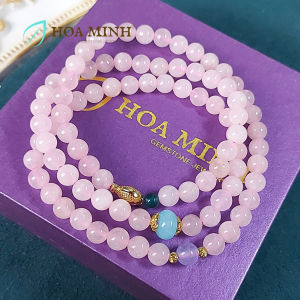 Vòng tay đá Thạch Anh Hồng size hạt 6 li kiểu quấn 3 vòng phối charm cá vàng sung túc | Hoa Minh Gem