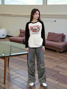 ชุดแฟชั่น เสื้อพิมพ์ลายแขนยาว+กางเกงขายาว ลุคสุดคูล สวมใส่สบาย