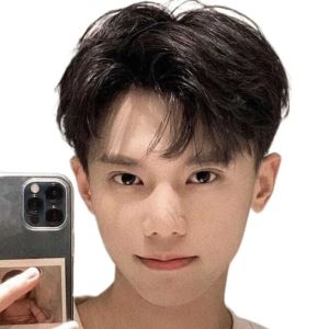 YOUYO Fashion Men Short Wig Middle-part Bangs Brown Male Straight Wigs Halloween Handsome Boy Synthetic Wigs with Bangs