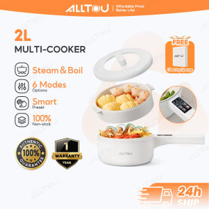 ALLTOU Electric Frying Pan 2L  Multifunctional Cooker With Steamer Hot Pot Rice Cooker  Frying Pan Non-Stick Wok Cooking Pot Electric Heat Pan Dormitory Home Frying and Stewing Intelligent Electric Cooker