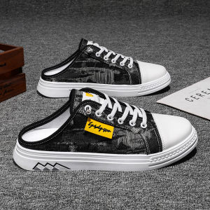 Espadrille Shoes for Men Half Shoes Canvas Shoes Summer Casual Slip on Shoes Korean Half Slippers Sandals Half Lazy Shoes Backless Flat Loafers Fashion Half Drag Shoes Mules Sneakers Shoes for Men 2023 Style