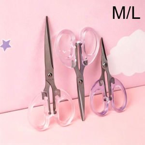 M/L Simple Transparent Handle Stationery Scissors Home Paper Tape Fabric Cutting Tools Office Supplies