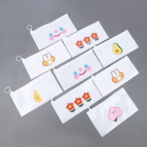 GOFIDIN Semitransparent Zipper Bag Waterproof Plastic Pen Bag Cartoon Large-Capacity Stationery Organizer Student