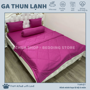 [FREESHIP] Bộ Ga Giường 5 Món (Kèm Mền) Thun Lạnh ACHUASHOP - Bộ Chăn Ga Gối Đệm 5 Món - Chăn Lẻ -  Mền Lẻ Mềm Mát Lạnh TÔNG TÍM HỒNG 5M 𝟱𝗠