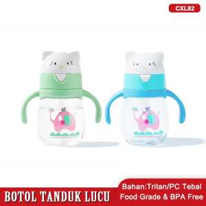 Botol Minum Anak Karakter Tanduk Lucu Botol Minum Anak Sekolah Tutup Sedotan Tali Panjang BPA FREE
