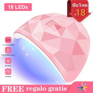 FenHuan โคมไฟเล็บ UV Blue LED โคมไฟลูกปัดอัจฉริยะ Timing สีดำ Hand Dual Light Source Quick-Drying Curing USB Nail Phototherapy Lamp 36W