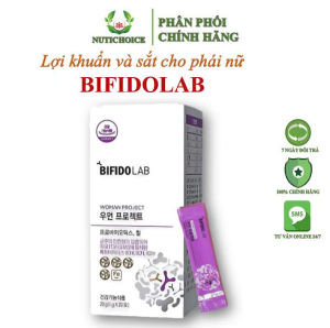 Thực phẩm bổ sung lợi khuẩn đường ruột vùng kín và sắt cho phái nữ BIFIDOLAB Women Project Hàn Quốc giảm và ngừa các bệnh phụ khoa nấm ngứa khí hư điều hoà nội tiết đẹp da ngừa thiếu máu - Hộp 20 gói x 1g
