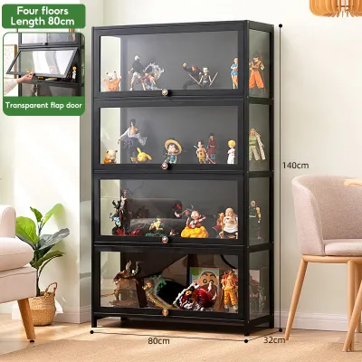 【On Hand】Bamboo Display Cabinet Acrylic 4/5Doors Three Sided Transparency For Living Room Dispiay