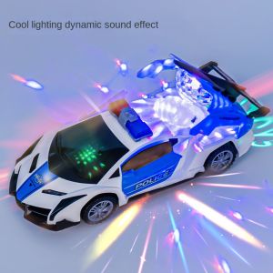 Electric 360 Rotation Police Car Vehicle with LED Light Music Dancing Deformation Rotating Car Universal Police Cars Educational toy for kids