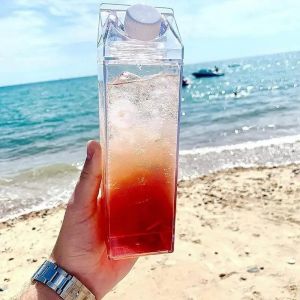 Leakproof Food Grade Milk Carton Outdoor Clear Juice Bottle Square Milk Cup Portable Drink Juice Container Refrigerator