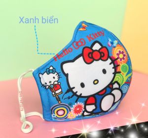 Khẩu trang vải Hello Kitty cho bé gái có dây điều chỉnh nhiều màu (từ 3 đến 12 tuổi)