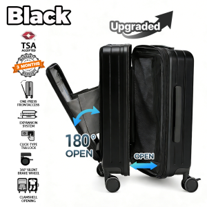 【SG Stock】20/24/28 Inch Front Opening Luggage Multifunctional Expandable Lightweight Luggage With Side Pocket | Built-in Cup Holder Phone Stand & Charging Port | Ultra-Quiet Wheels + One-Button Brake行李箱