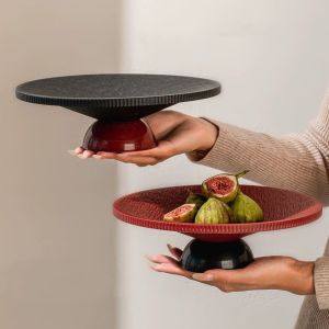 MEZCJ Plastic High-legged Fruit Plate Large Capacity Draining Candy Plates Light Luxury Anti-slip Snack Serving Tray for Kitchen