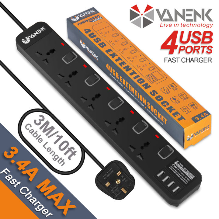 VANENIK Smart Power Strip Extension Socket with USB PD & QC Charger 3M