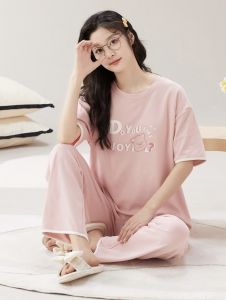 พร้อมส่งชุดนอนมีบราแขนสั้นขายาวมีบราฟองน้ำในตัว ผ้าฝ้ายแท้นุ่มใส่สบายระบายอากาศได้ดี