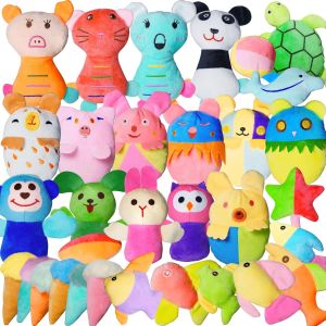 32-Pack Small Squeaky Dog Toys Bulk Cute Fruits & Animal Stuffed Plush Puppy Toys Soft Teething Toy Bundle for Small Medium Dogs & Puppies
