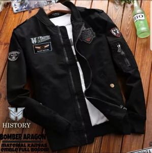 Jaket Bomber Aragon Pria Keren Waterproof Viral 2025 Nyaman Kombinasi Bordir Mewah Korean Style