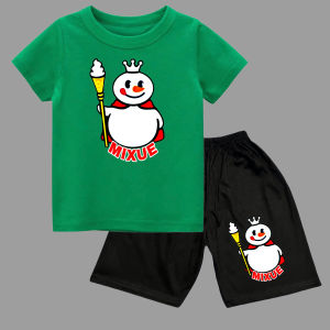 Setelan celana pendek dengan kaos oblong anak usia 1-10tahun gambar MIXUE VILAR bahan100%katun