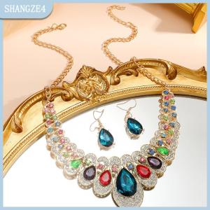 【SHANGZE4】 Đồ trang sức thiết lập thời trang kim loại lấp lánh Kim Cương Vòng cổ bông tai Set đối với người phụ nữ Đảng đồ trang sức quà tặng