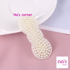Kẹp mái bấm đính ngọc trai nhựa dễ thương