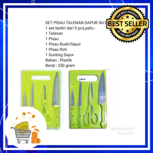 KEDAI REJEKI - SET PISAU DAPUR STAINLEES KNIFE SET 5IN1 PLUS TALENAN PISAU DAGING PISAU SAYUR GUNTING DAPUR