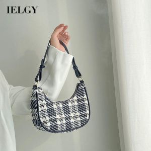 IELGY กระเป๋าถือแฟชั่นดีไซน์เฉพาะกระเป๋าถือรูปพระจันทร์เสี้ยวมีลวดลายตาข่าย