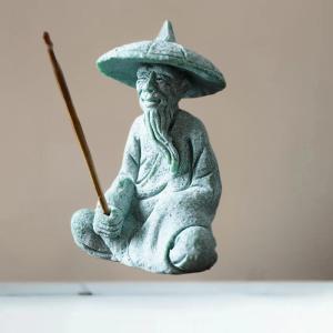 QUANSEN 1 Piece Zen Mini Fish Figurine Ornament Aquarium Accessories Vintage Sandstone Fisherman Statue For Aquarium Garden Decor