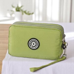 Dompet HP Nylon Wanita 3 Kantong Resleting Tahan Air Kapasitas Besar Banyak Pilihan Warna JCW101