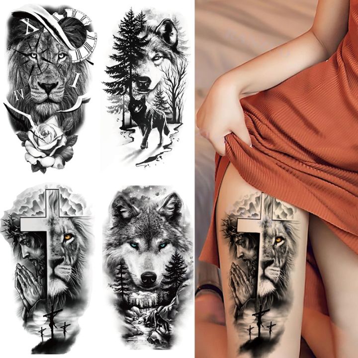 Wolf Lion Temporary Tattoo Sleeves, Full Arm Black Algeria | Ubuy