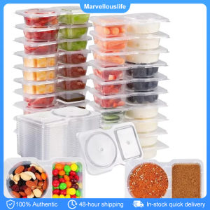 5pcs Transparent Sauce Packaging Box Double Compartment Seasoning Container with Lid
