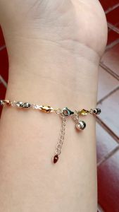 gelang rantai kombinasi warna belimbing + bola" ukir +1 bel/ gelang perak asli silver925 lapis emas/ gelang fashion wanita impor