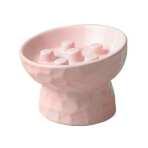 OUTOPEN Ceramic Cat Slow Feeder Bowl Anti Tipping Slanted Mouth Pet High Foot Bowl Multifunction Non-slip Elevated Cats Feeder Basin Wet Dry Food