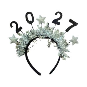 YOUSHI TOP Sequin 2027 New Year Headband Sweet Cute 2027 Number Hair Hoop Photo Props Flexible Christmas Headpiece New Year Dress Up