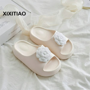 XIXITIAO Gentle Camellia Sweet Flower One-Strap Sandals Soft Thick Sole Summer Beach Casual Height-Increasing Womens Sandals
