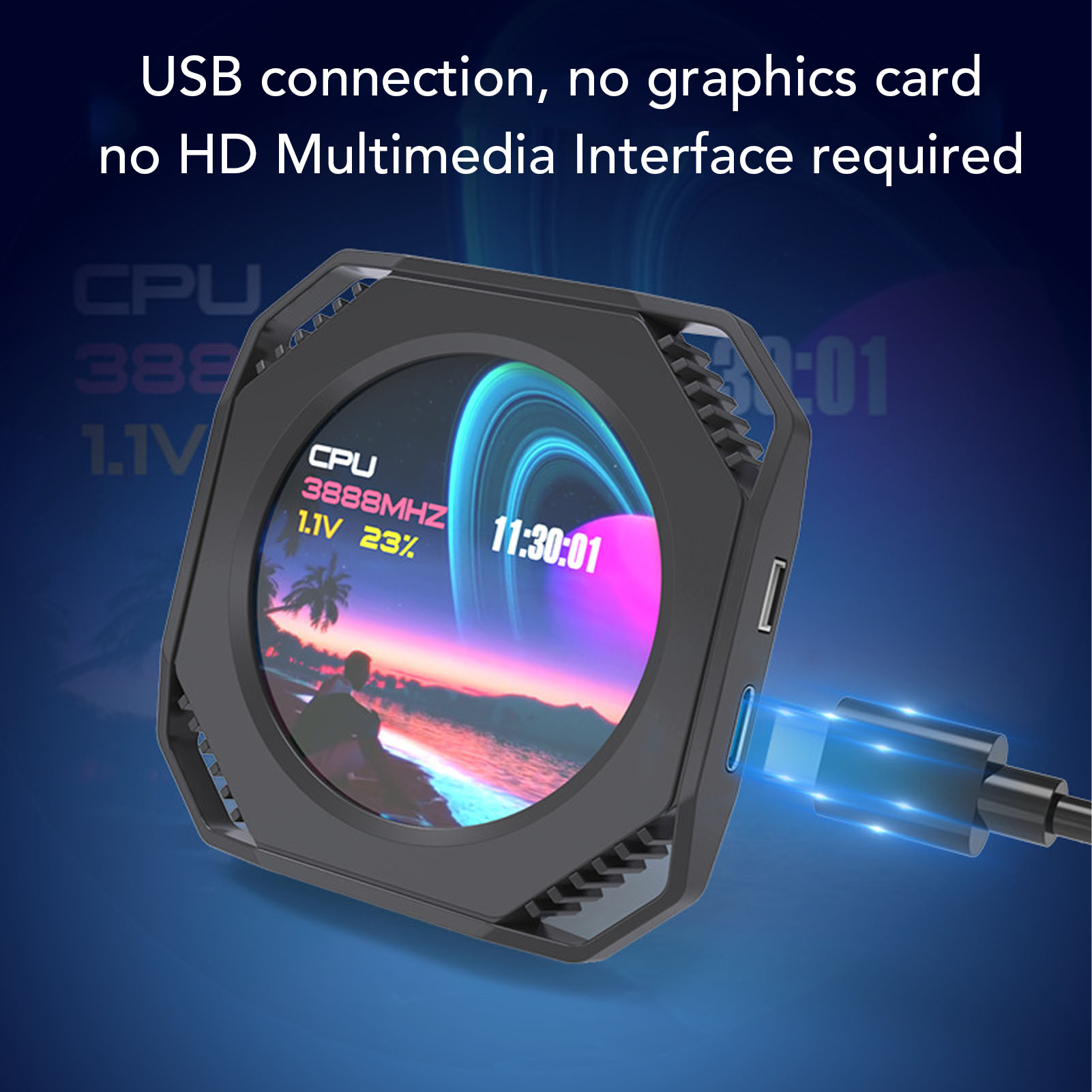 CPU Cooler Lcd Display RGB 2.1 Inch Computer Temperature Display for Gaming