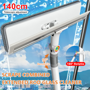 【COD/Original】Dual Window Cleaner with Extension Telescopic Pole Glass Wiper Window Cleaning Scraper Glass Brush
