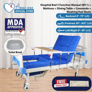 [Same Day Delivery] Hospital Bed 5 Function Manual (M11) + Mattress + Dining Table + Commode + Washing Hair