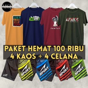 PAKET HEMAT 100 RIBU DAPAT SETELAN 4 KAOS + 4 CELANA KOLOR COWOK DEWASA HARIAN SANTAI
